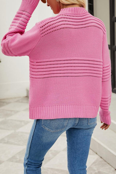 Stylish Knitted Pink Long Sleeve Sweater for Everyday Elegance