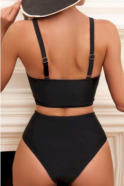 Load image into Gallery viewer, Sultry Black Padded High Waist Backless Tankini Set
