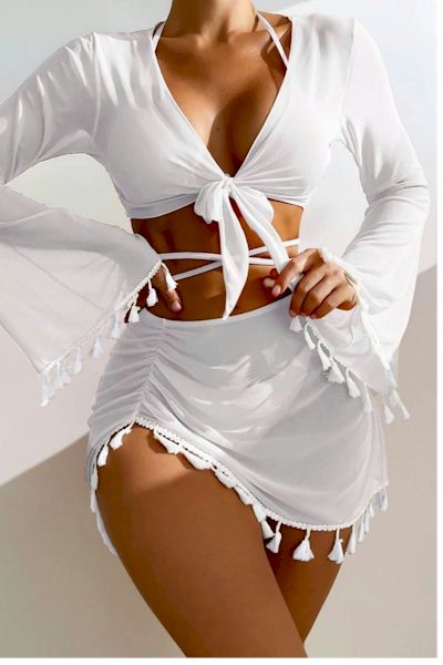 Load image into Gallery viewer, Tassel Padded Nalter-Neck Tied Sexy Four-Piece Swimwear
