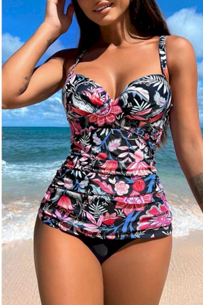 Vibrant Floral Print Underwire Tankini Set