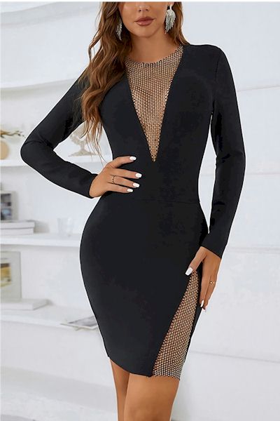 Load image into Gallery viewer, Seductive Elegance: Rhinestone Fishnet Mini Dress for a Mesmerizing Night Out
