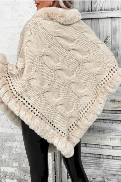 Load image into Gallery viewer, Year-Round Style: Slight Stretch Ribbed Knit Poncho with Luxe Collar
