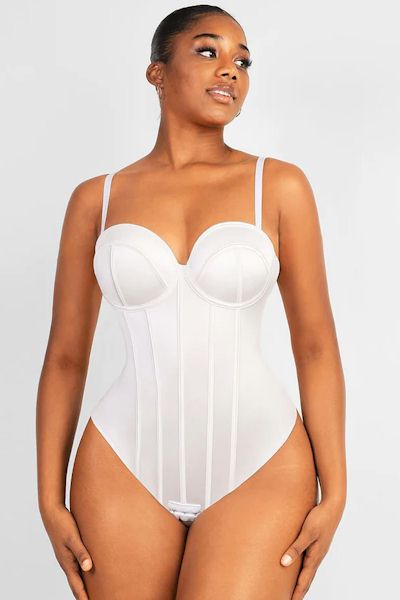 Curves Enhanced: Cupped Bra-Free Thong Bodysuit Shapewear for Confidence