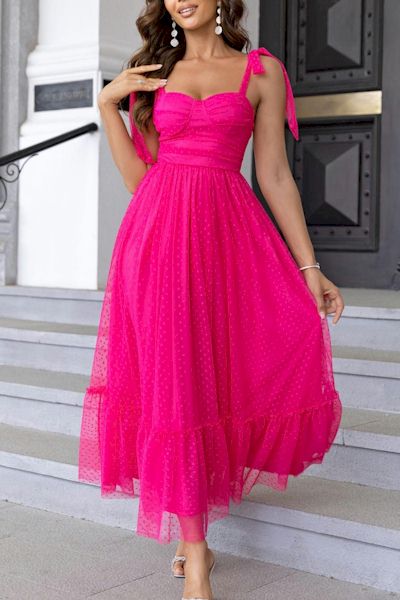 Exquisite Extra Small Inelastic Polka Dot Lace Up Maxi Dress