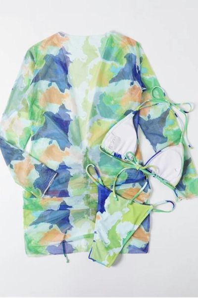 Load image into Gallery viewer, Tie Dye Halter-NeckPadded Drawstring Sexy Three-Piece Swimsuit
