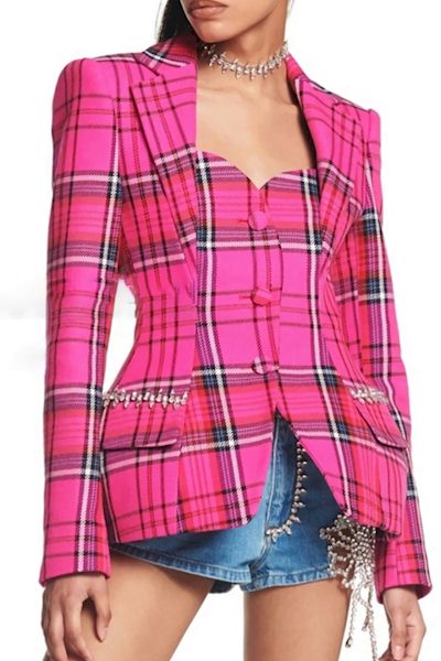 Load image into Gallery viewer, Refined Sophistication: Versatile Plaid Blazer with Rhinestone Accents
