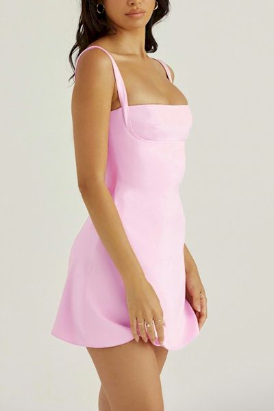 Load image into Gallery viewer, Unapologetic Pink Satin Mini Dress: The Ultimate Statement Piece
