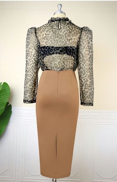 Load image into Gallery viewer, High-Quality Leopard Batch Mesh Midi Skirt Set: Feel confident and beautiful in Sheer Luxury
