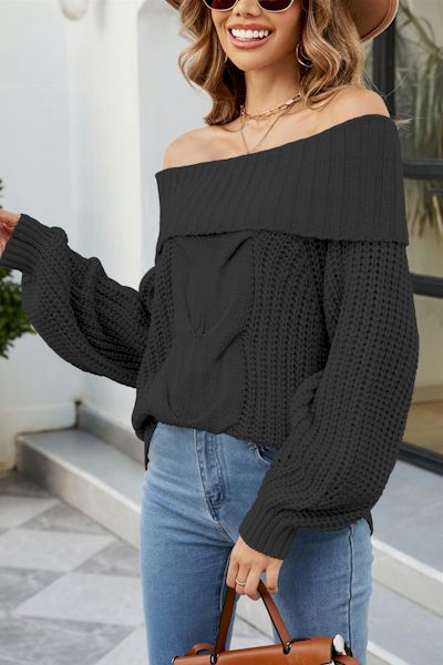 Load image into Gallery viewer, Sculpt Your Style: Off-The-Shoulder Lantern Sleeve Sweater
