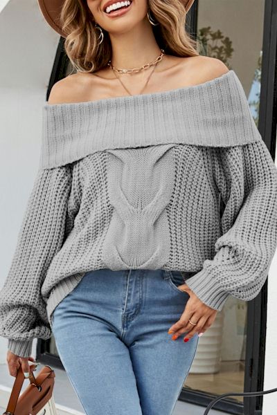 Load image into Gallery viewer, Sculpt Your Style: Off-The-Shoulder Lantern Sleeve Sweater
