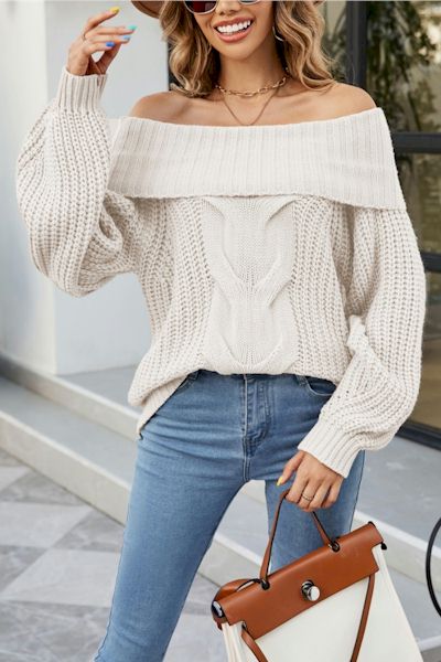 Sculpt Your Style: Off-The-Shoulder Lantern Sleeve Sweater