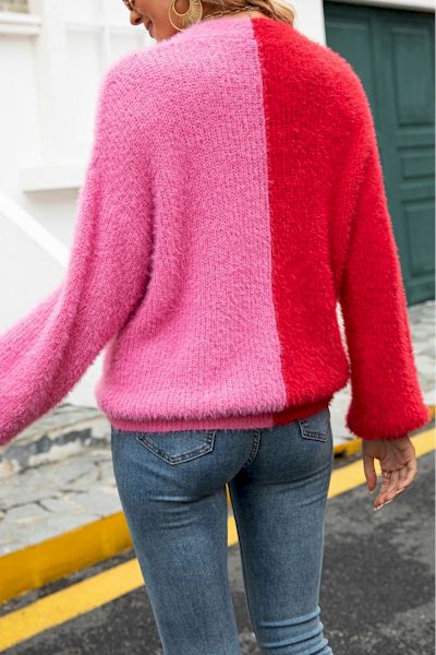 Load image into Gallery viewer, Designer Inspired: Two-Color Contrast V-Neck Knitted Sweater
