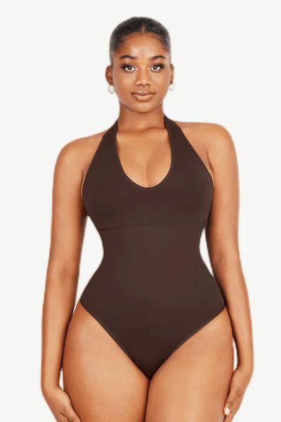 Luxury Sculpting: Premium Fabric Hanging Neck Bodysuit for Silhouette