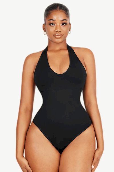 Load image into Gallery viewer, Luxury Sculpting: Premium Fabric Hanging Neck Bodysuit for Silhouette
