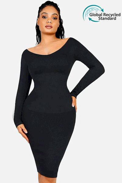 Load image into Gallery viewer, Shape &amp; Shine: Sleek V Neck Long Sleeve Shaper Dress for Ultimate Confidence
