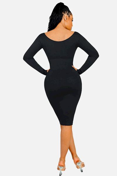 Shape & Shine: Sleek V Neck Long Sleeve Shaper Dress for Ultimate Confidence