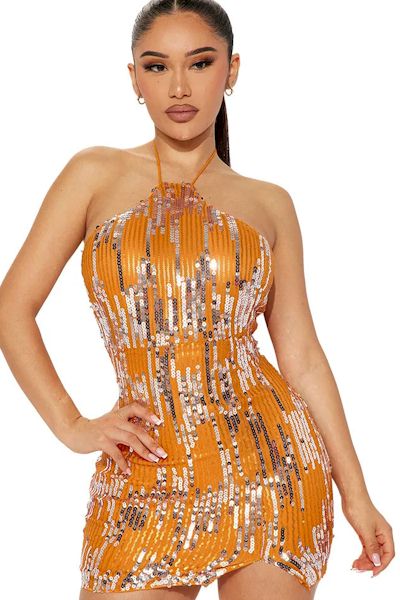 Load image into Gallery viewer, Figure-Flattering Sequin Mini Dress with Head-Turning Backless Design and Shimmering Sequins
