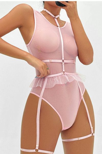 Irresistibly Sexy Teddy with Adjustable Halter-Neck and Garter