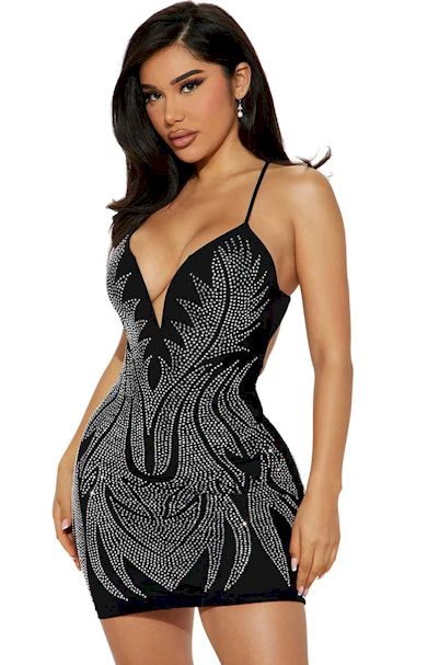 Load image into Gallery viewer, Sparkling Star: The Rhinestone Mini Dress for Your Special Night
