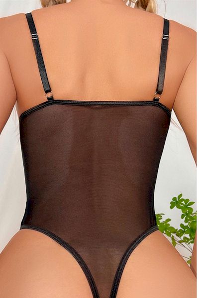 Load image into Gallery viewer, Alluring Black Plush Trim Bow Teddy Lingerie to Make You the Star of the Show
