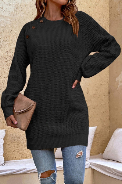 Load image into Gallery viewer, Stylish and Casual Knitted Sweater with Lantern Sleeves and Buttons for Sophisticated Elegance
