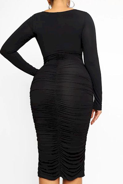 Hourglass Elegance: Square-Neck Long-Sleeve Shaper Dress with Waist Lace