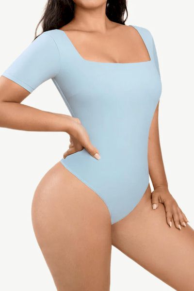 Load image into Gallery viewer, Square-Neck Elegance: Short-Sleeve Bodysuit with Tummy Control
