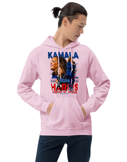 Load image into Gallery viewer, Kamala Harris - A Woman of Action Unisex Hoodie
