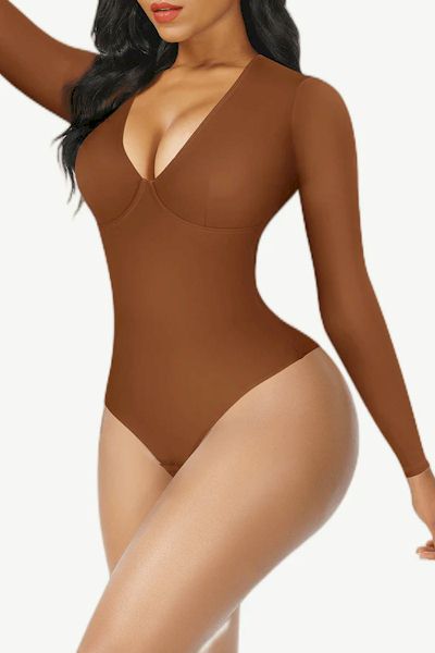 Load image into Gallery viewer, Sleek Sophistication: Long Sleeve Thong Bodysuit with Waist Control
