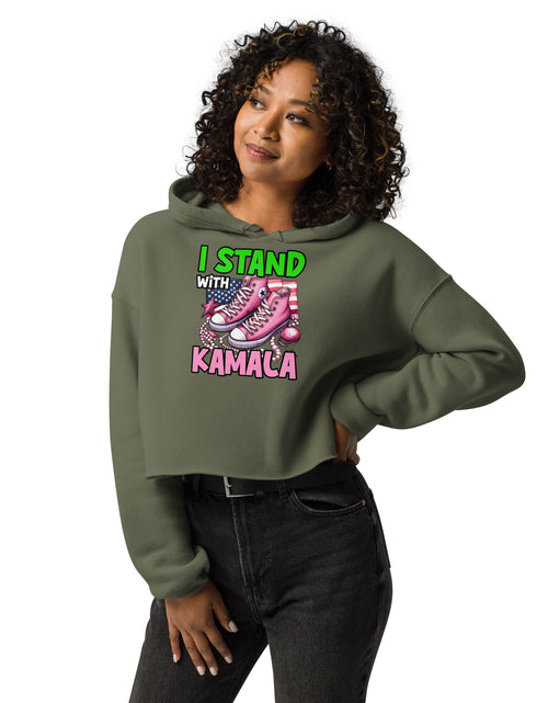 Load image into Gallery viewer, I&#39;m with Kamala - Pink and Green Crop Hoodie
