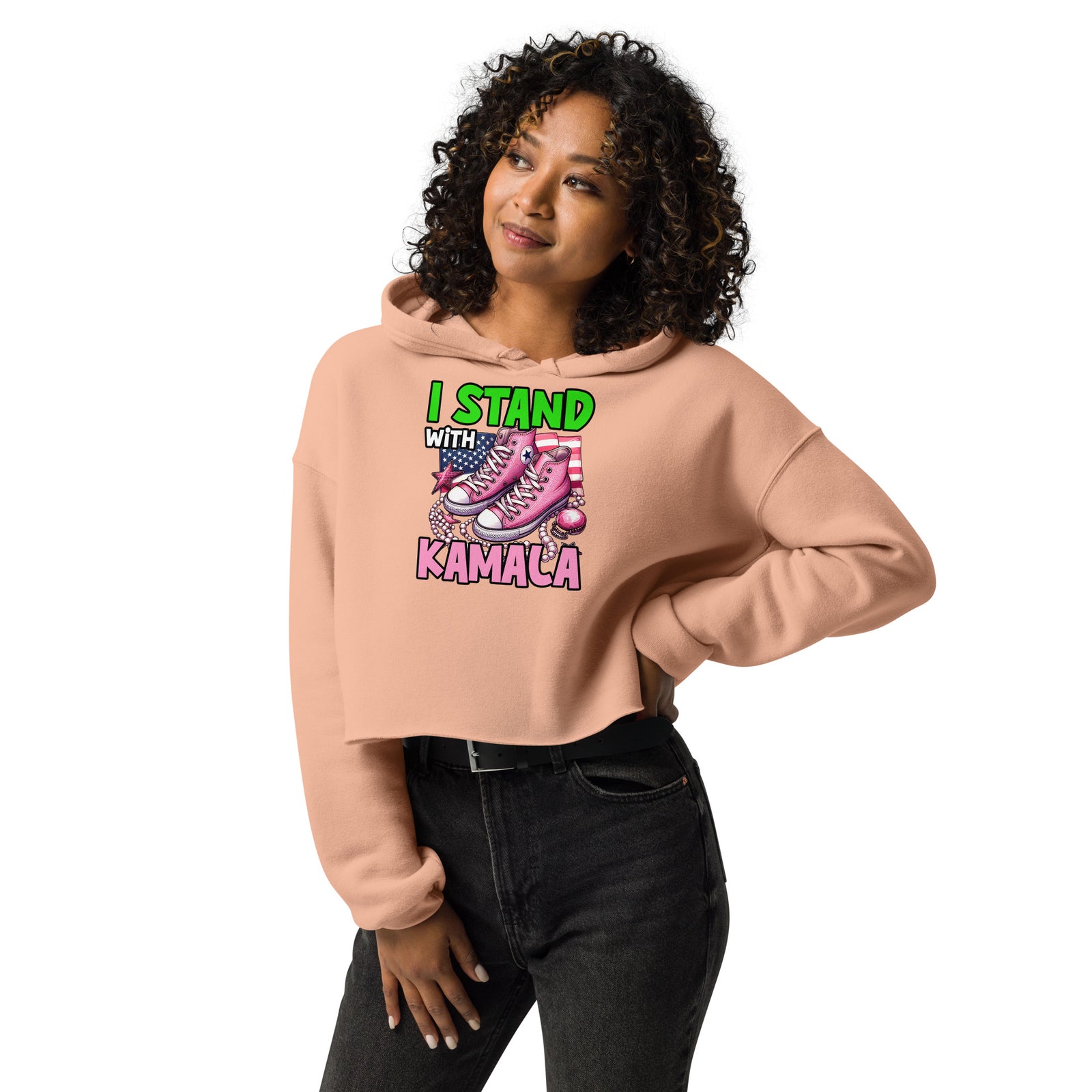 I'm with Kamala - Pink and Green Crop Hoodie