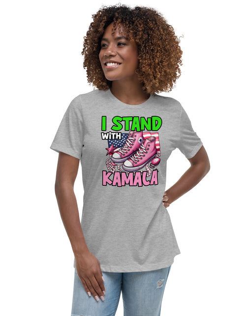 Load image into Gallery viewer, I&#39;m with Kamala - Pink and Green Women&#39;s Relaxed T-Shirt
