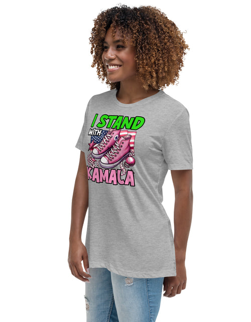 Load image into Gallery viewer, I&#39;m with Kamala - Pink and Green Women&#39;s Relaxed T-Shirt
