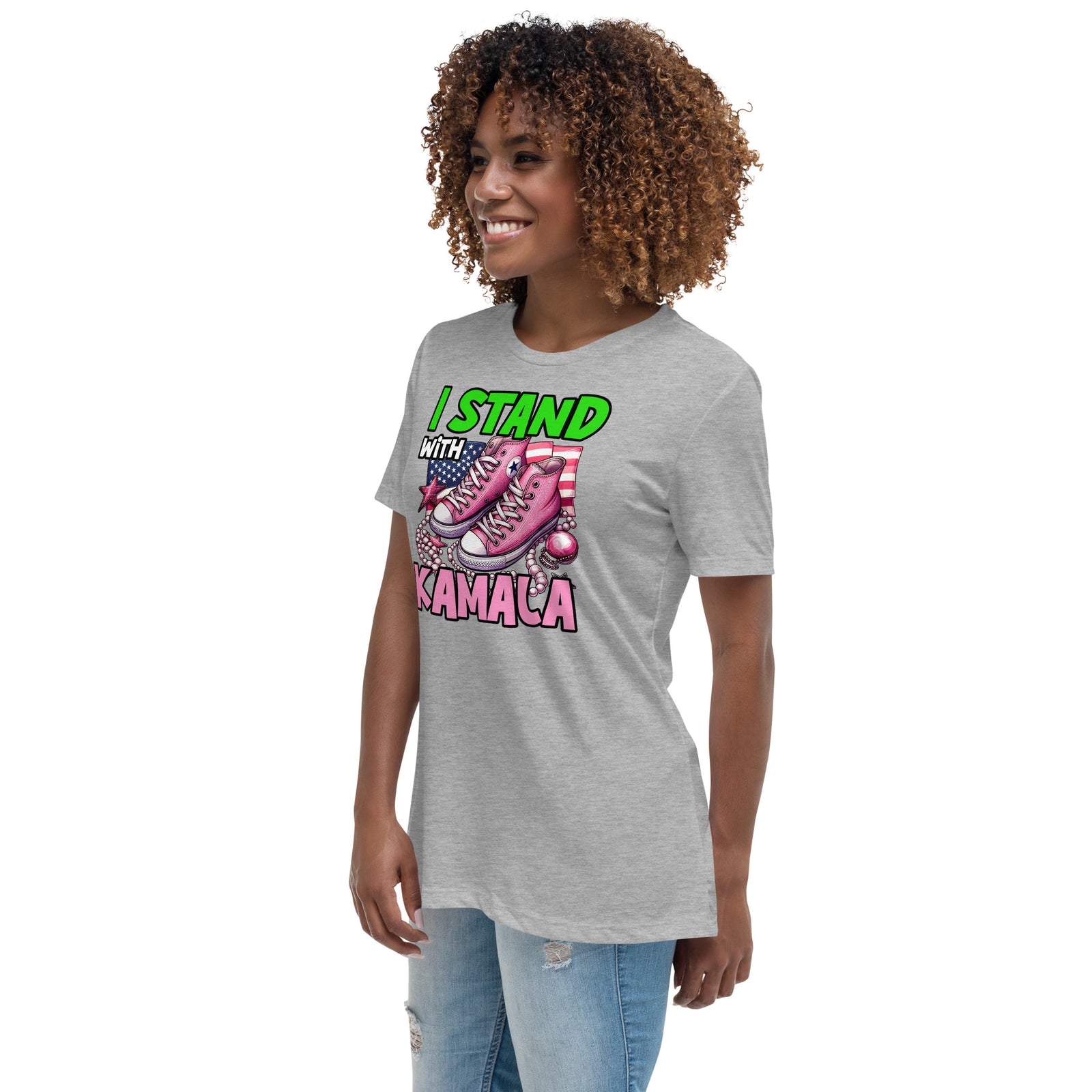 I'm with Kamala - Pink and Green Women's Relaxed T-Shirt