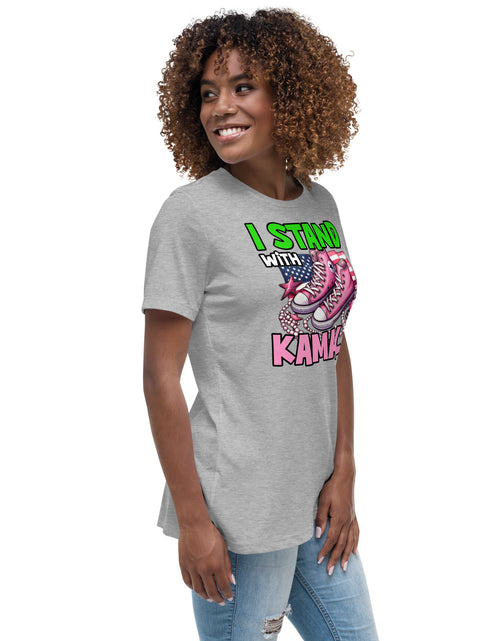 Load image into Gallery viewer, I&#39;m with Kamala - Pink and Green Women&#39;s Relaxed T-Shirt
