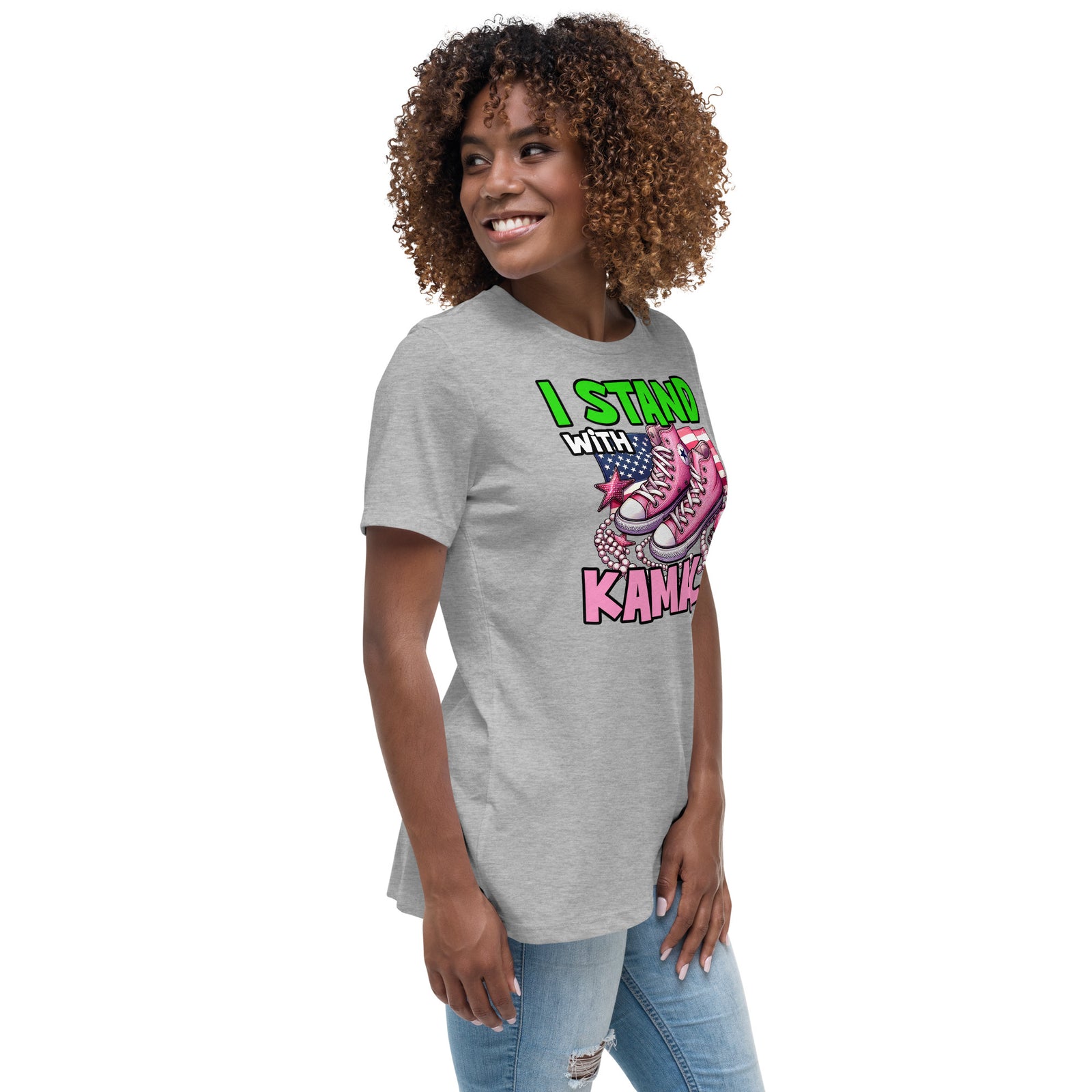 I'm with Kamala - Pink and Green Women's Relaxed T-Shirt