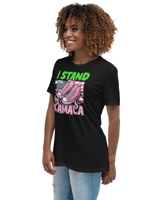 Load image into Gallery viewer, I&#39;m with Kamala - Pink and Green Women&#39;s Relaxed T-Shirt
