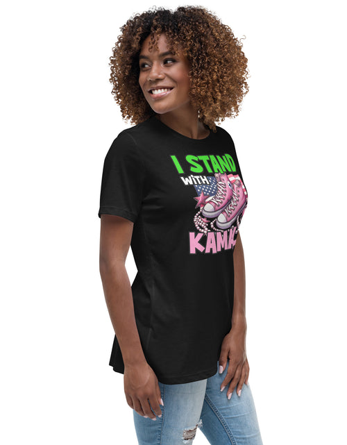 Load image into Gallery viewer, I&#39;m with Kamala - Pink and Green Women&#39;s Relaxed T-Shirt
