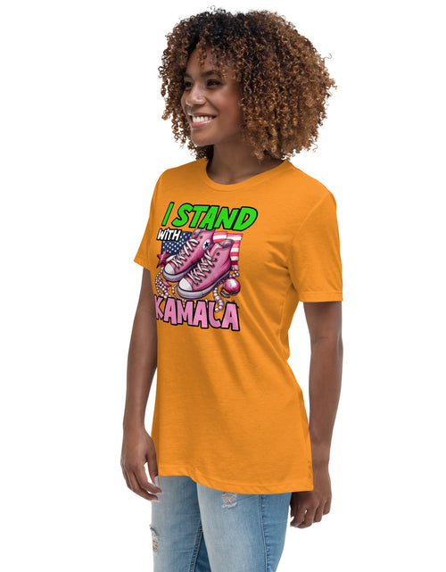 Load image into Gallery viewer, I&#39;m with Kamala - Pink and Green Women&#39;s Relaxed T-Shirt
