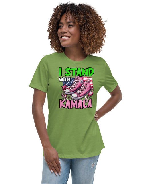 Load image into Gallery viewer, I&#39;m with Kamala - Pink and Green Women&#39;s Relaxed T-Shirt
