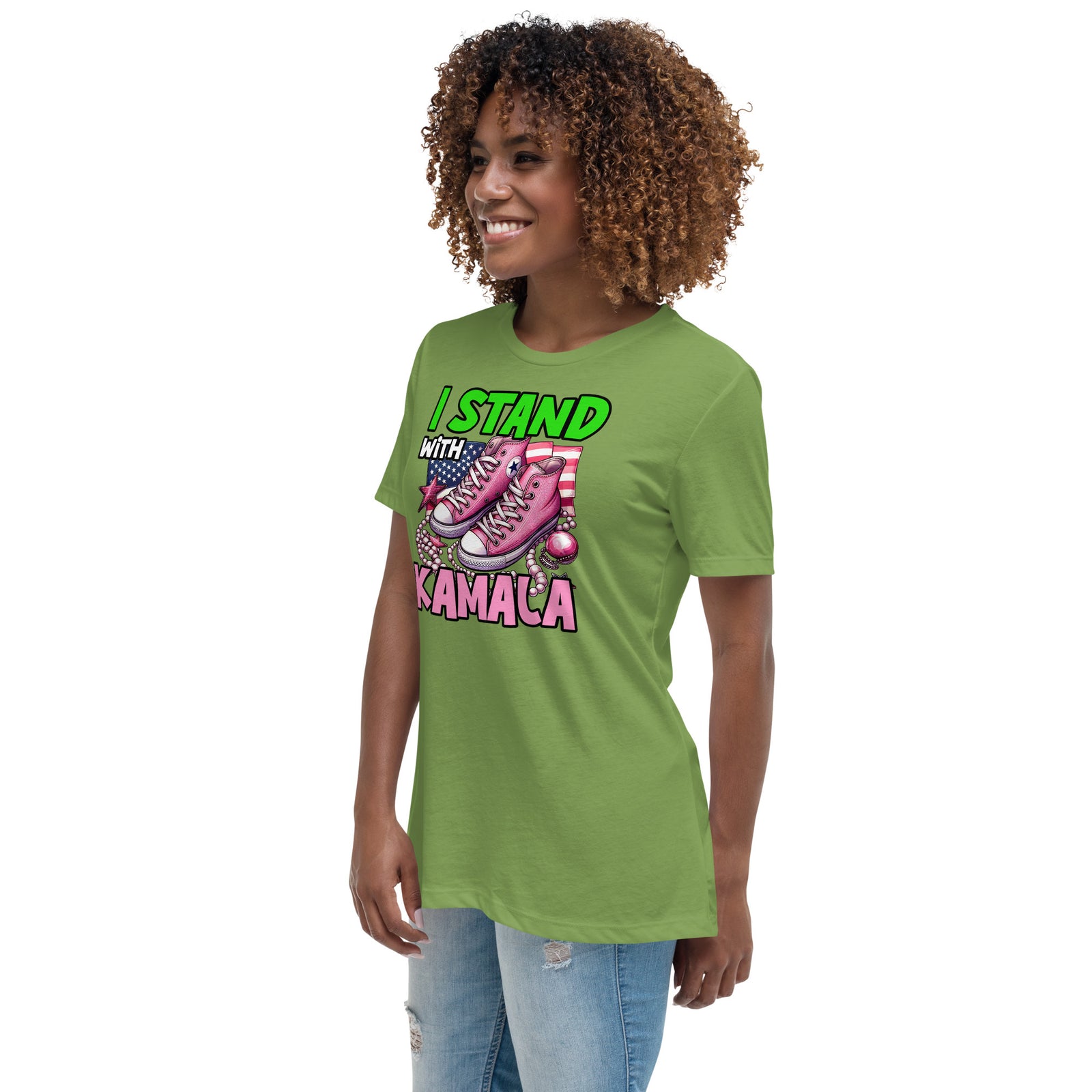 I'm with Kamala - Pink and Green Women's Relaxed T-Shirt