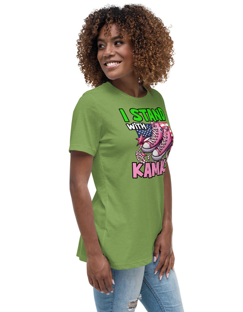 Load image into Gallery viewer, I&#39;m with Kamala - Pink and Green Women&#39;s Relaxed T-Shirt
