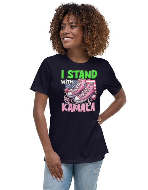 Load image into Gallery viewer, I&#39;m with Kamala - Pink and Green Women&#39;s Relaxed T-Shirt
