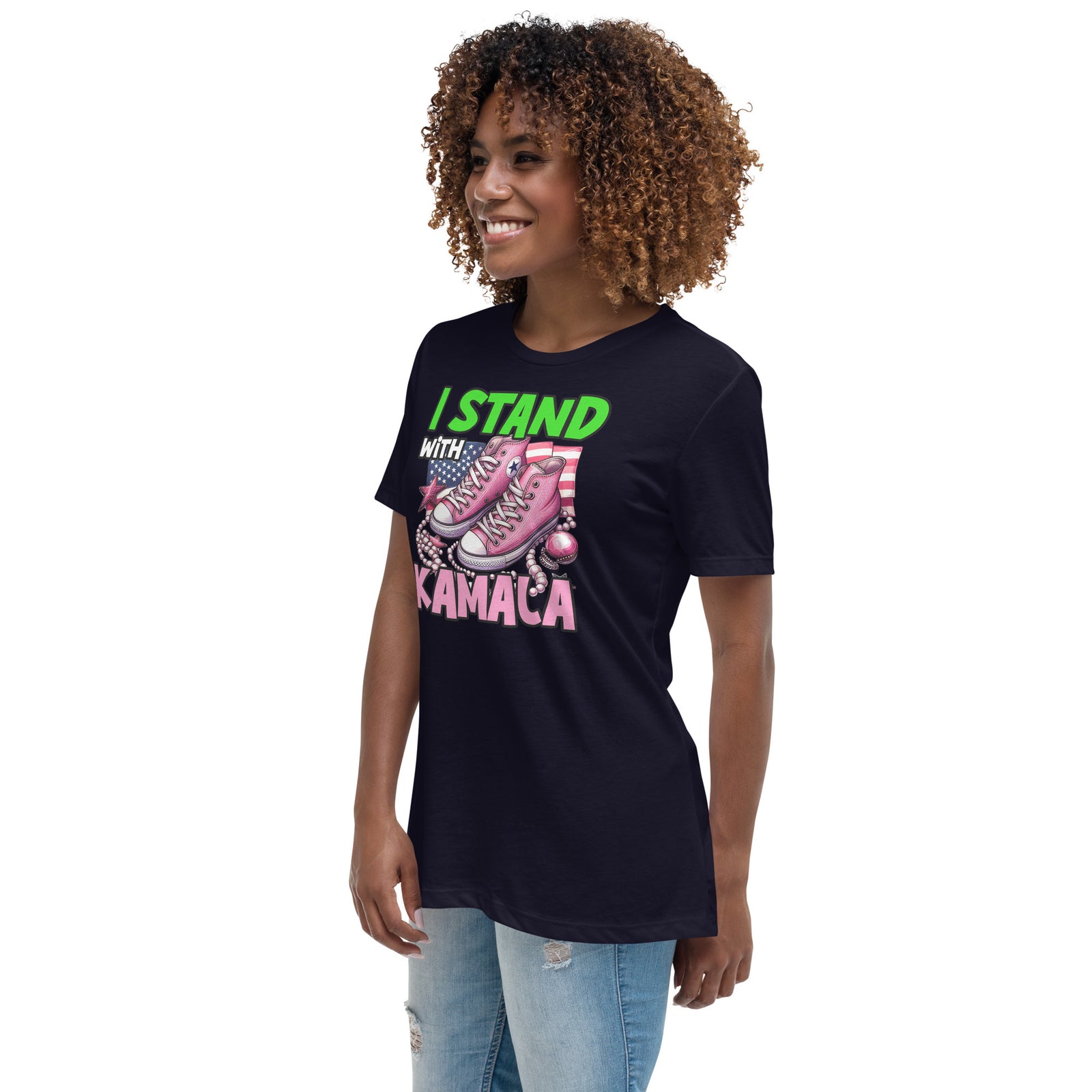 I'm with Kamala - Pink and Green Women's Relaxed T-Shirt