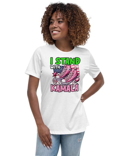 Load image into Gallery viewer, I&#39;m with Kamala - Pink and Green Women&#39;s Relaxed T-Shirt
