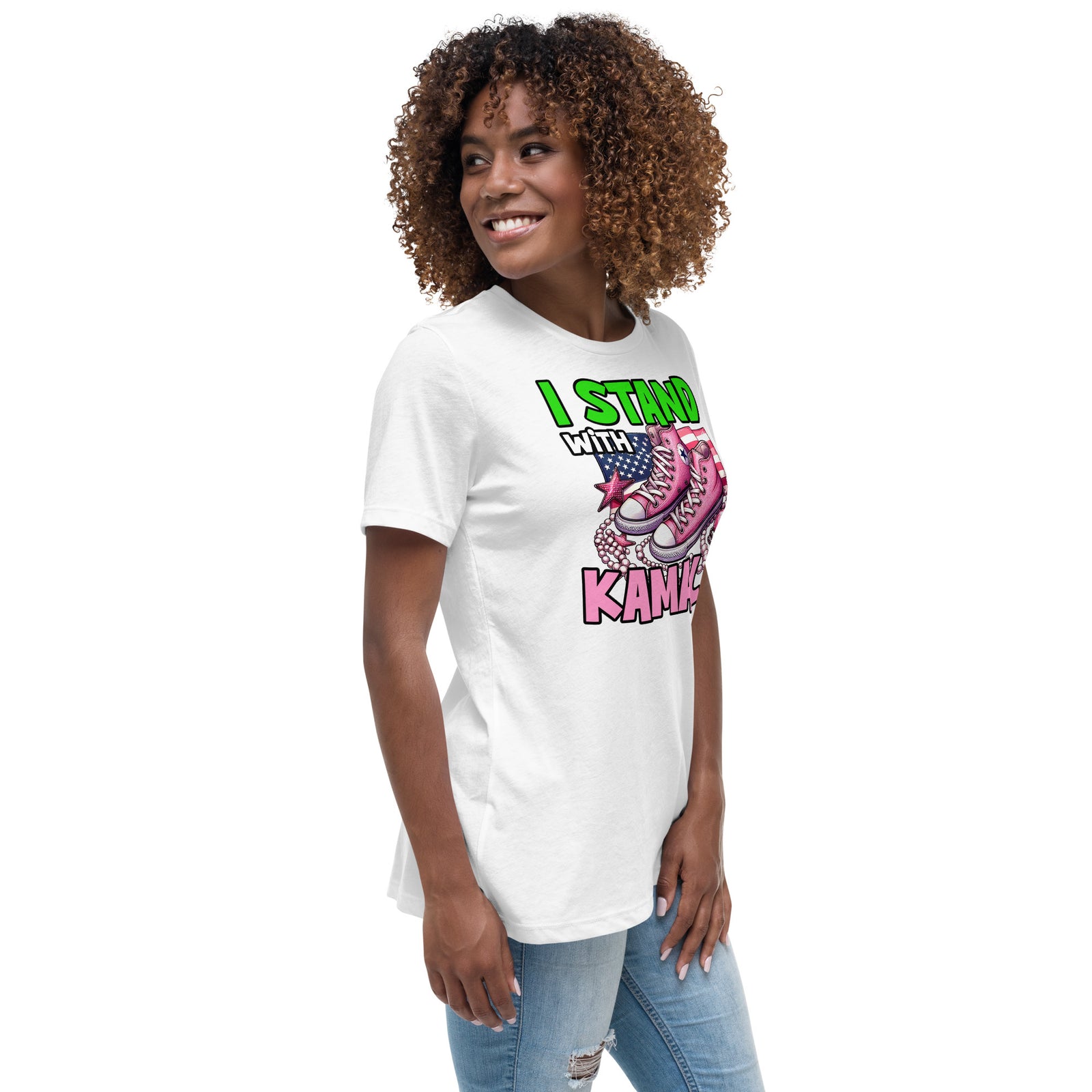 I'm with Kamala - Pink and Green Women's Relaxed T-Shirt