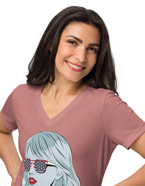 Load image into Gallery viewer, Swifties for Kamala Harris Tshirt Women’s relaxed v-neck t-shirt
