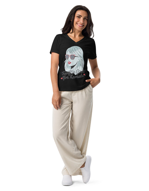 Load image into Gallery viewer, Swifties for Kamala Harris Tshirt Women’s relaxed v-neck t-shirt
