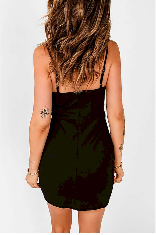 Curve Commander: Black Deep V Neck Backless Bodycon Dress