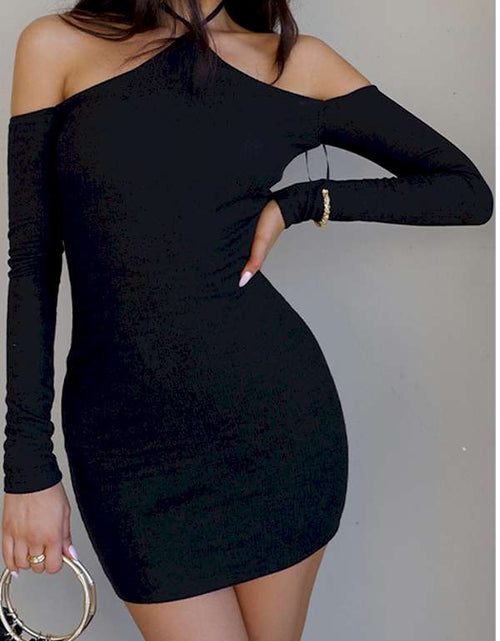 Load image into Gallery viewer, Black Halter Neck Off Shoulder Bodycon Mini Dress
